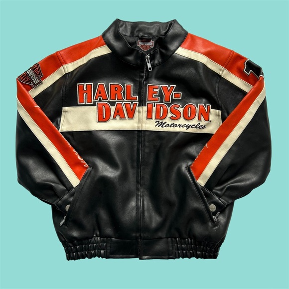 Harley-Davidson Other - Harley Davidson Motorcycles Faux Leather Spellout Jacket Kids 6